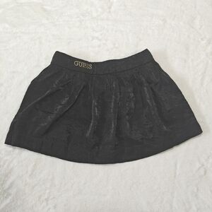 Guess‎ Size 6 Girls Kids Black Gold Shiny Metallic Logo Pleated Lined Mini Skirt